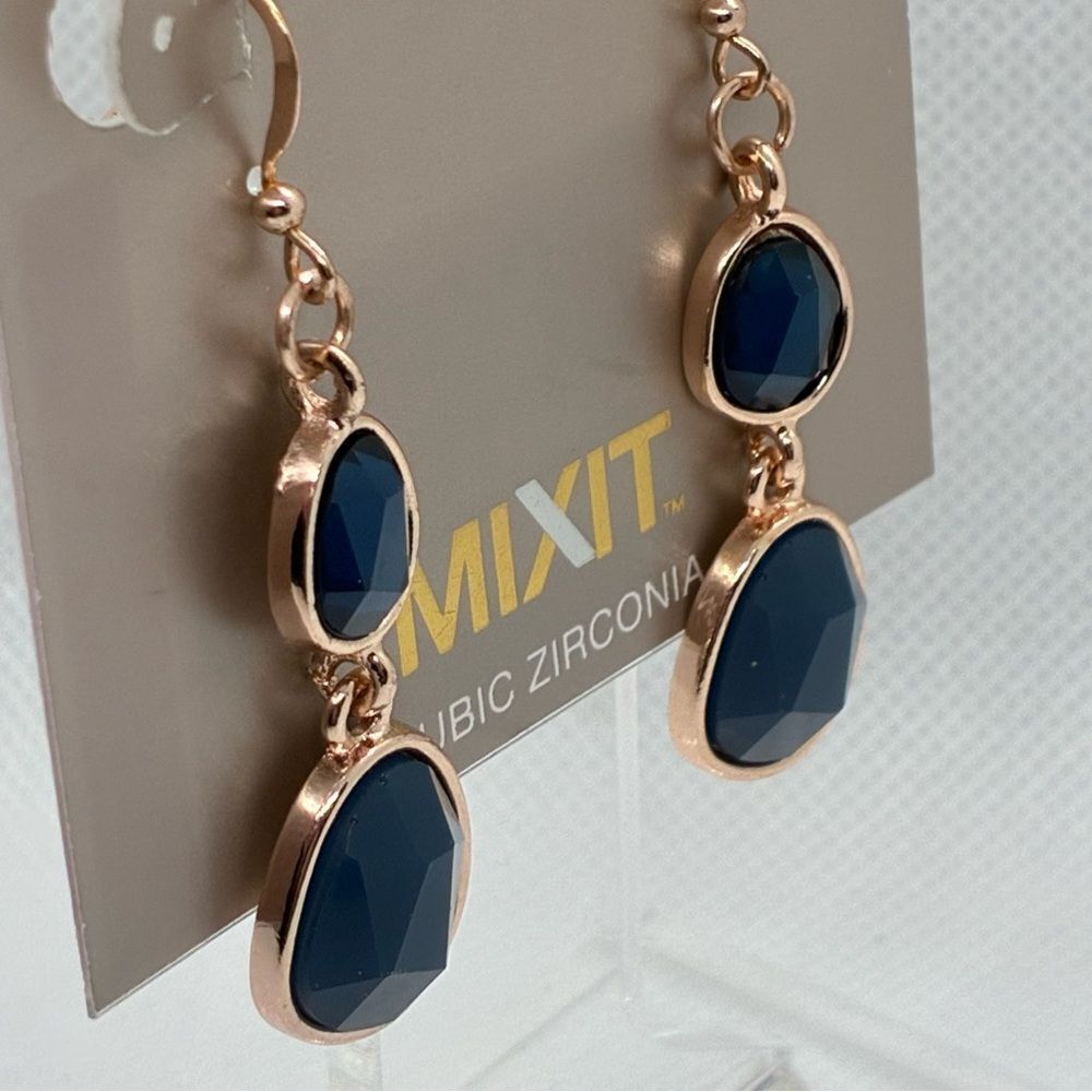 3For$20 Mixit Rose Gold Tone Navy Blue Drop Earrings - Hypoallergenic - Picture 2 of 4